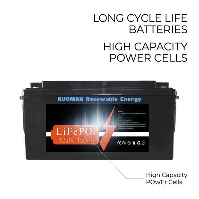 KM-Batterie 1920Wh 12V 150Ah Lithium-Batterie Tiefenzyklus mit 8000 Zyklen für Energiespeicher und RV / Gabelstapler / Golfwagen / Yacht Power