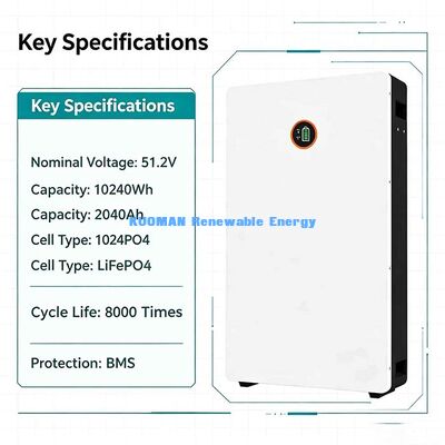 48V 200Ah LiFePO4 Powerwall mit CAN-Bluetooth-Kommunikation, Heimspeicherbatterie für Solarenergie, UL- und RoHS-zertifiziert