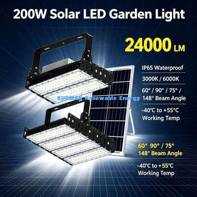 60°/90° Verstellbarer Strahl 200W Solar LED Flutlicht IP65 Außengarten Stadion Projektlicht