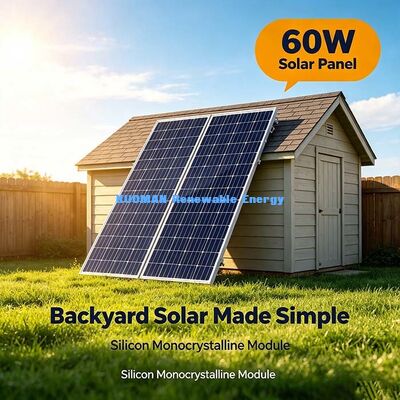 Langlebiger Aluminiumrahmen 60W Monokristalline Solarzelle Außenhaus Schuppen Sicherheitskamera Stromquelle