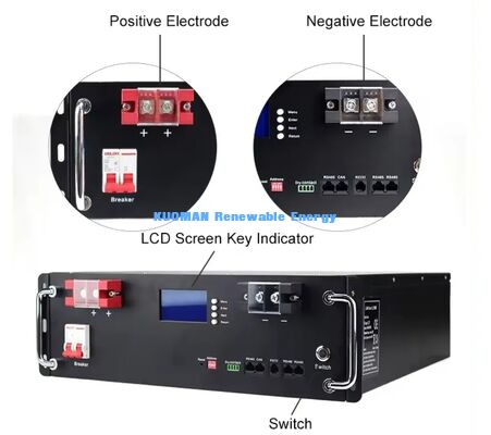 KM 48V 100Ah LiFePO4 Batterie-Rack-Modul mit 8000 Tiefenzyklen, 51.2V Nennspannung und 100Ah Kapazität