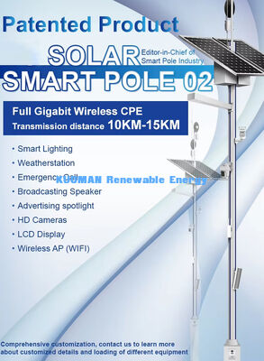 Intelligenter Solarstraßenlaternenmast mit LCD-Display, Fernbedienung und 50.000 Stunden Lebensdauer