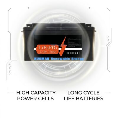 KM-Batterie 1920Wh 12V 150Ah Lithium-Batterie Tiefenzyklus mit 8000 Zyklen für Energiespeicher und RV / Gabelstapler / Golfwagen / Yacht Power