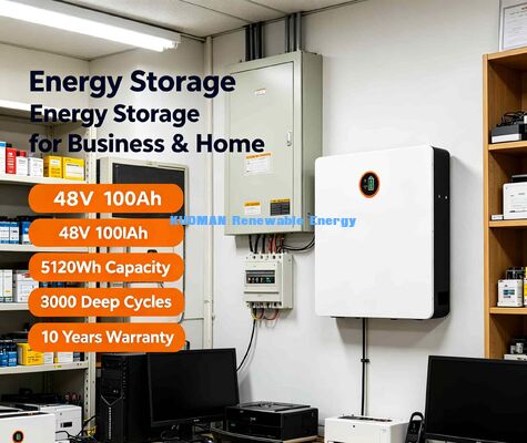 Langlebige LiFePO4-Wandbatterie mit 8000 Zyklen, 5,12 kWh, für die Wandmontage in Innenräumen/Garagen