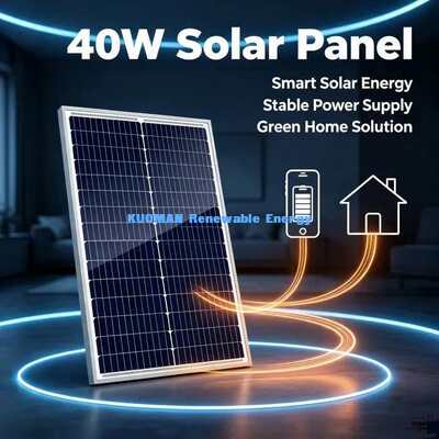40W Monokristallines Solarpanel 12V Batterieladegerät für Gartenhof Solarleuchten Off-Grid Stromversorgung Kit