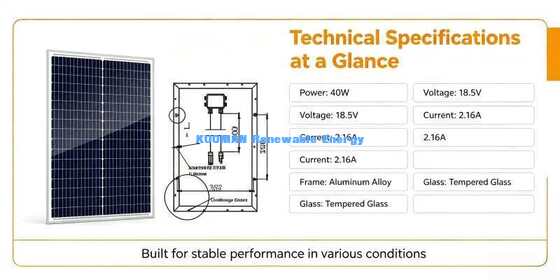 Wasserdichtes 40W Mono-Solarpanel mit robustem Aluminiumrahmen für den Garten