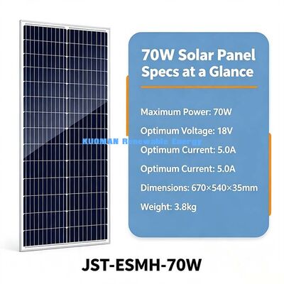 Off-Grid 70W Monokristallines Solarpanel Anpassbares 50cm Kabel MC4 PV Ladegerät für Camping-Kraftwerk
