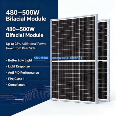 Breiter Temperaturbereich 490W bifaziales Solarmodul, -40°C~+85°C Arbeitsbereich