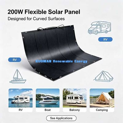200 Watt schwarzes flexibles Solarpanel, langlebige Kohlenstofffaser biegbare Solar-Kit für Campervan Marine Balkon Power
