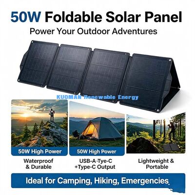 50W faltbares tragbares Solarpanel, ETFE Solar Ladegerät DC USB-A Typ-C für Camping Wandern